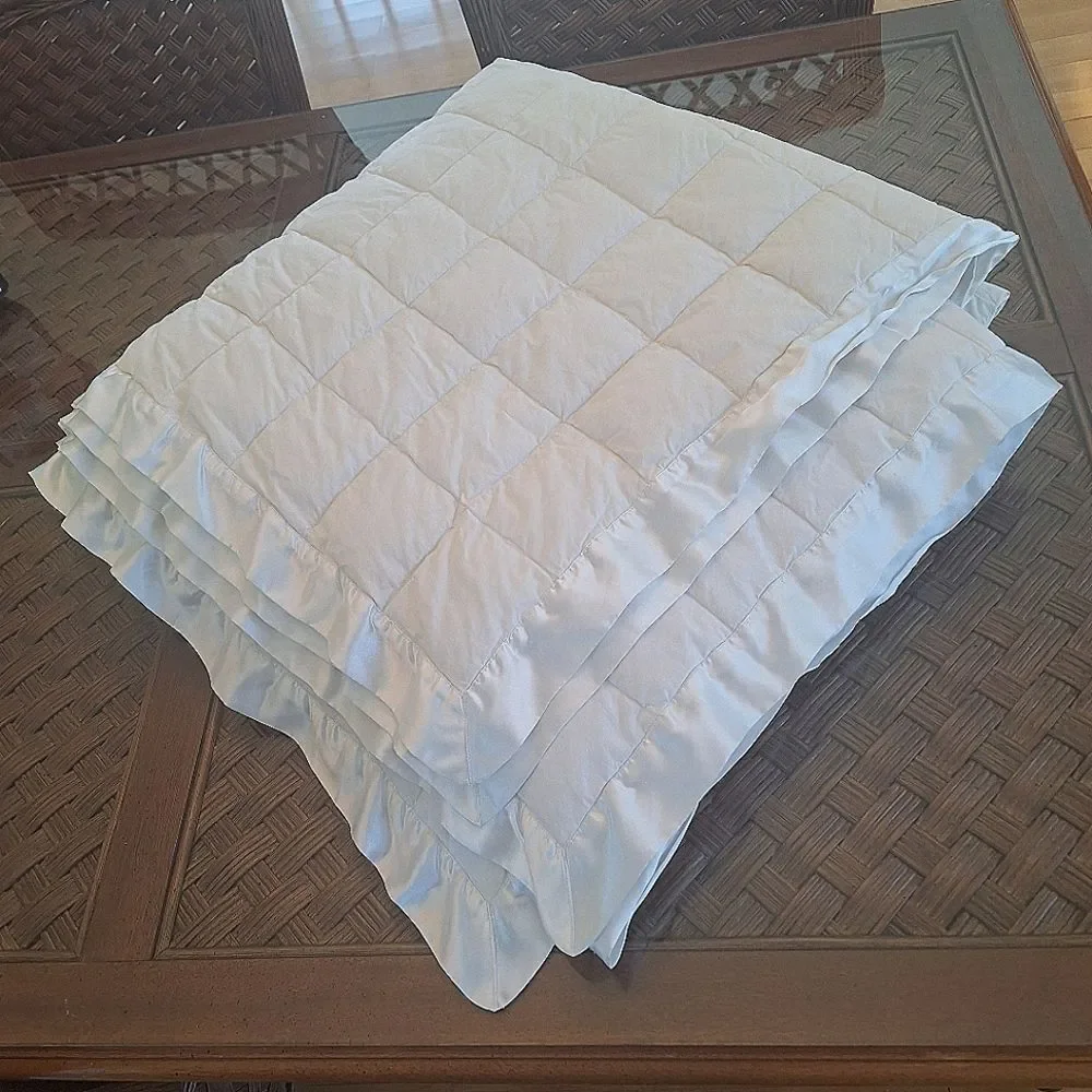 Charter Club White Cotton Lightweight Box 75% Down Fill Satin Trim Queen Blanket